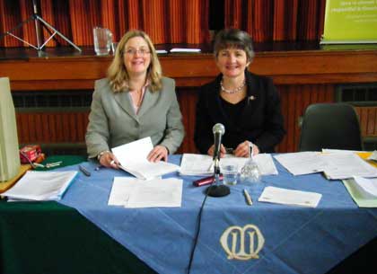 Ruth Mercer All Ireland President putting finishing touches for her first Council with Jane Grindle Administrative Assistant. 